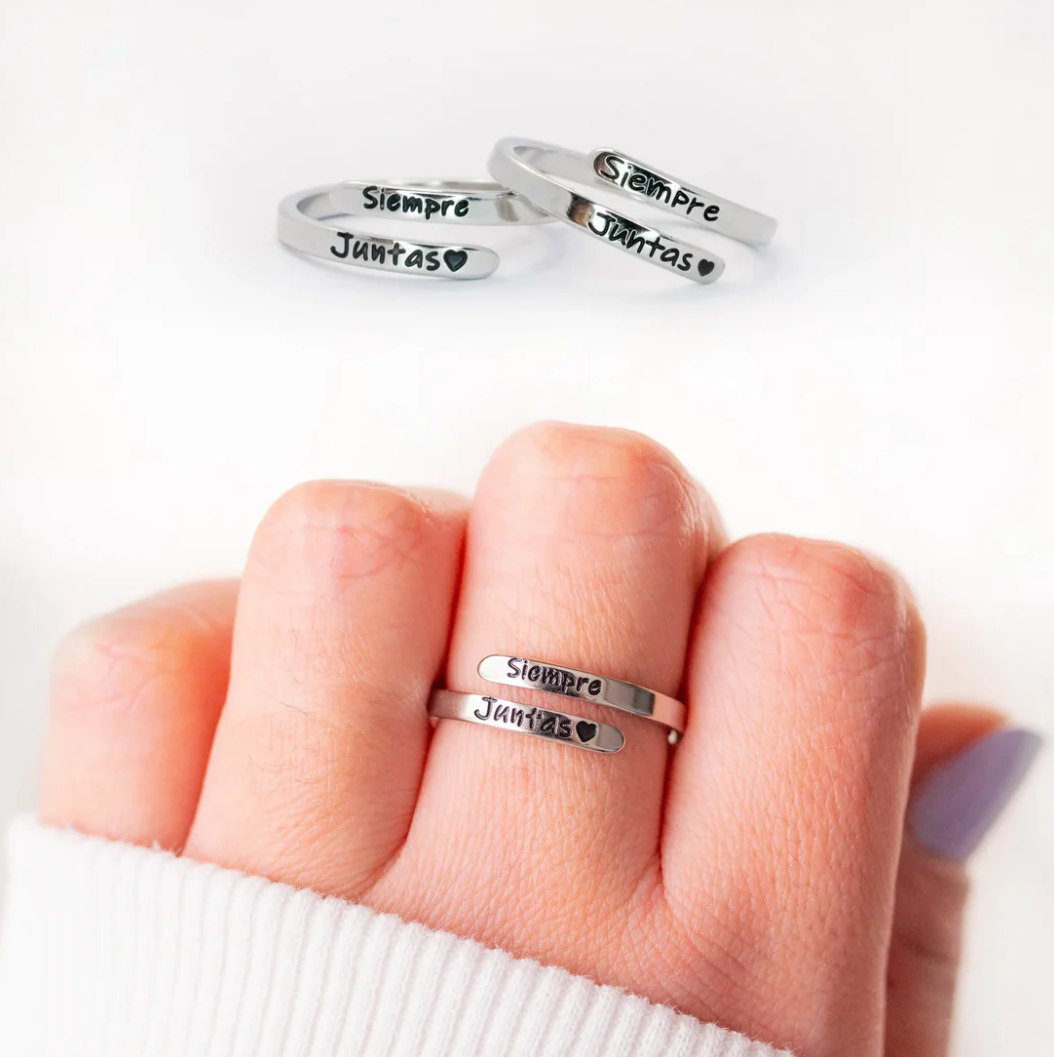 SIEMPRE JUNTAS Pack Anillos + Tarjeta Personalizada